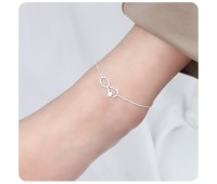 Infinity Symbol with Heart CZ Stone Silver Anklet ANK-320